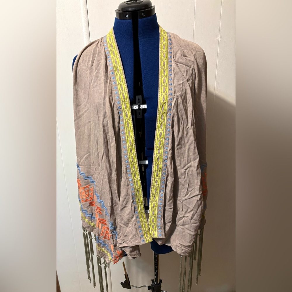 Umgee Beige Kimono with Yellow and Blue Embroidery